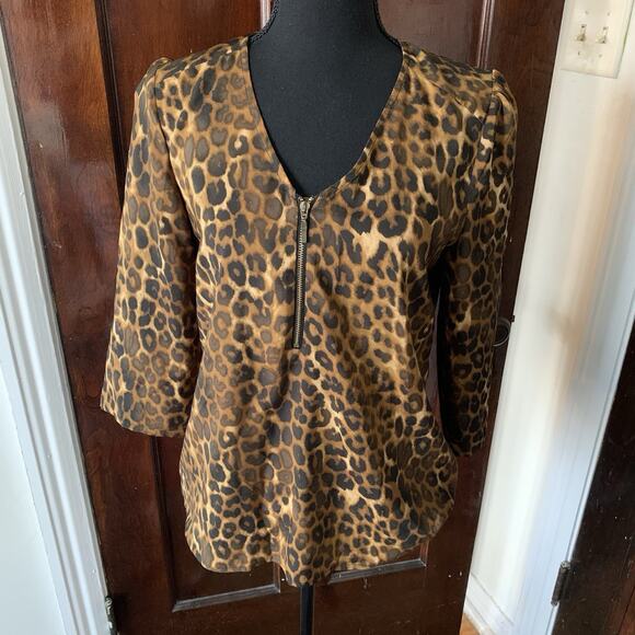 Express Leopard Print Silky Zip Front 3/4 Sleeves Blouse Women's Size SMALL - Picture 13 of 15